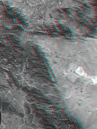 SRTM Anaglyph with Landsat Overlay: Los Angeles to San Joaquin Valley, California
