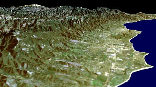 SRTM Perspective View with Landsat Overlay: Santa Barbara Coastline, California