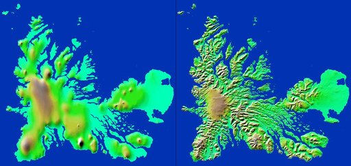 Shaded Relief with Height as Color, Kerguelen Island, south Indian Ocean
