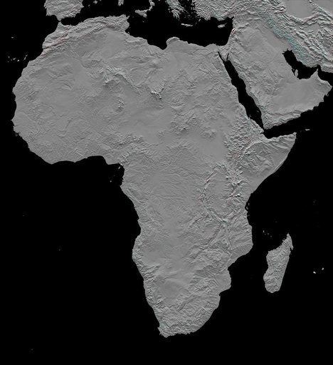 Africa in SRTM 3-D, Anaglyph of Shaded Relief