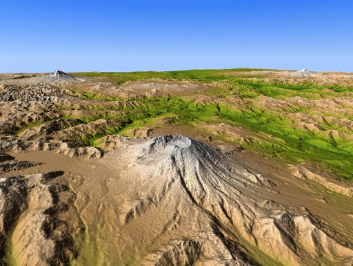Mount Saint Helens, Washington, USA, <br .>SRTM Perspective: Shaded Relief and Colored  Height