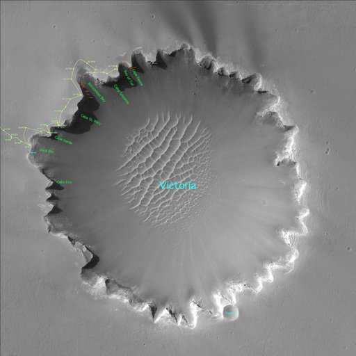 Satellite View of Opportunity Journey around Victoria Crater