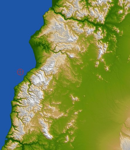 Coastal Chile Shaded Relief View