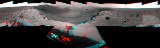 View of Santa Maria Crater from Western Rim, Sol 2454 Stereo