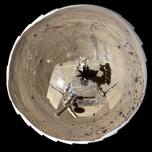Spirit Mars Rover in McMurdo Panorama, Polar Projection False Color