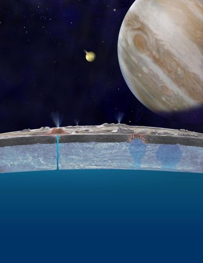 Taste of the Ocean on Europa Surface Artist Concept