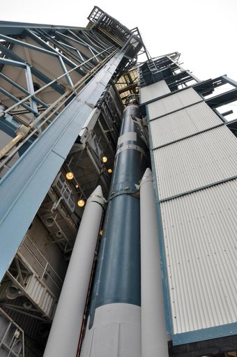 Positioning NASA OCO-2 Delta II Launch Vehicle Second Stage for Mating