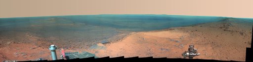 High Martian Viewpoint for 11-Year-Old Rover False-Color Landscape