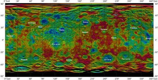 Topographic Ceres Map With Crater Names