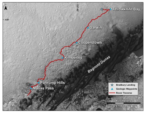 Curiosity Rover Traverse, First 1,163 Sols on Mars