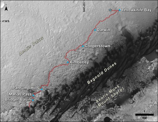 Curiosity Rover Traverse, First 1,185 Sols on Mars