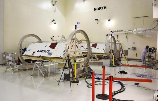 GRACE-FO Satellites in a Clean Room at Vandenberg Air Force Base