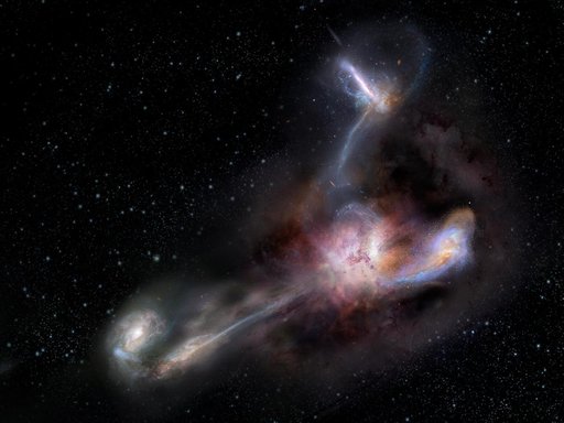 Most Luminous Galaxy is Eating Its Neighbors (Artist's Impression)
