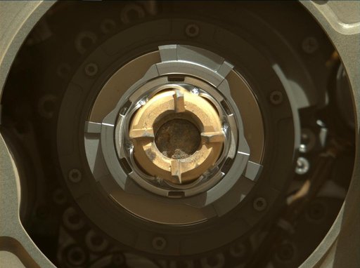 Sample Tube in Perseverance's Drill With Rock Core