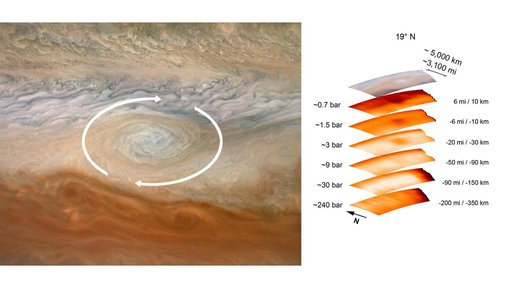 A Deep Dive Into a Jupiter Vortex