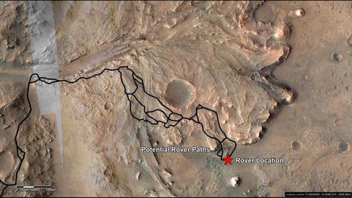 Potential Driving Routes for NASA's Perseverance Rover