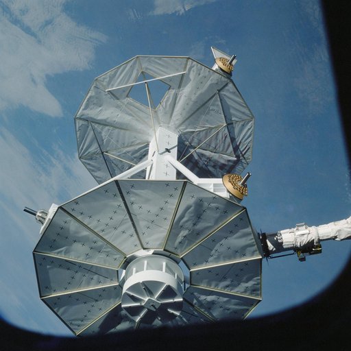 Close up view of the PFTA being lifted out of the payload bay