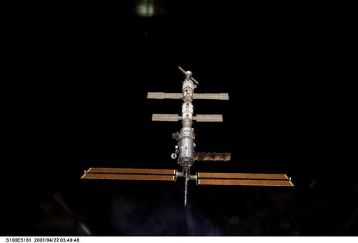 Nadir view of the ISS taken during the approach of Endeavour during STS-100