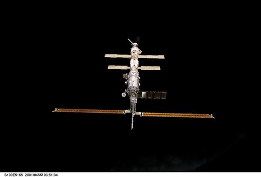 Nadir view of the ISS taken during the approach of Endeavour during STS-100