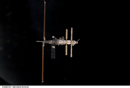 Nadir view of the ISS taken during the approach of Endeavour during STS-100