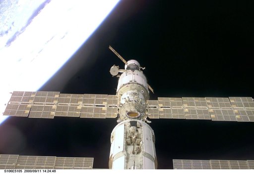 External view of Zarya and Zvezda taken during the STS-106 mission