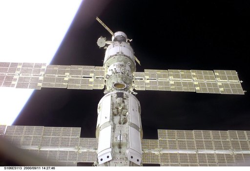 External view of Zarya and Zvezda taken during the STS-106 mission