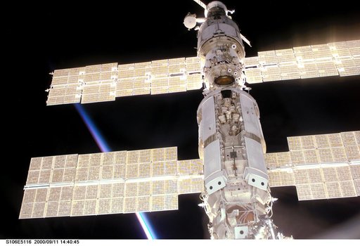 External view of Zarya and Zvezda taken during the STS-106 mission