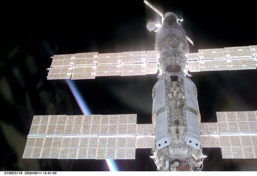 External view of Zarya and Zvezda taken during the STS-106 mission