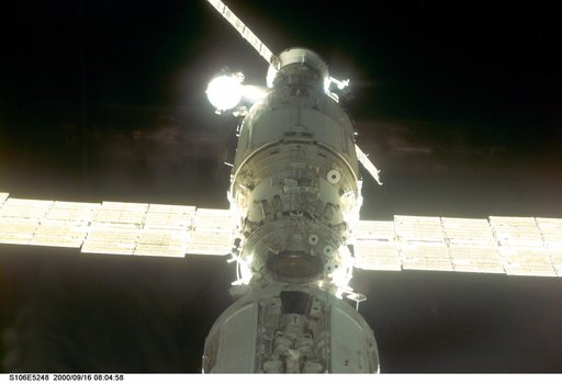 External view of Zarya and Zvezda taken during the STS-106 mission