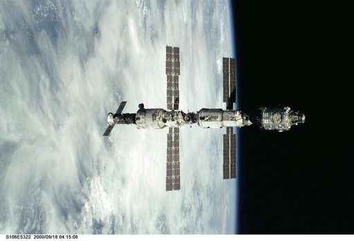 View of the ISS as Atlantis makes its closing fly around during STS-106