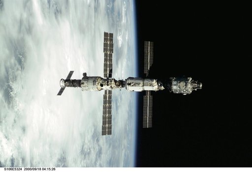 View of the ISS as Atlantis makes its closing fly around during STS-106