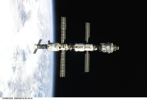 View of the ISS as Atlantis makes its closing fly around during STS-106