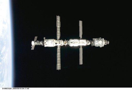 View of the ISS as Atlantis makes its closing fly around during STS-106