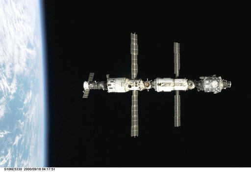 View of the ISS as Atlantis makes its closing fly around during STS-106
