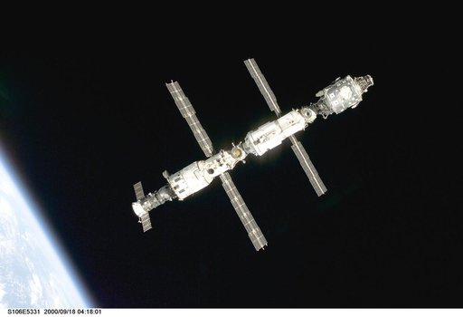 View of the ISS as Atlantis makes its closing fly around during STS-106