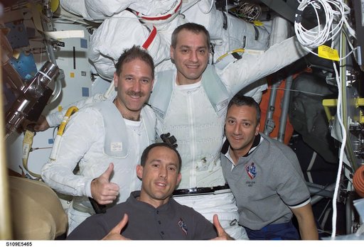 View of STS-109 EVA teams near airlock