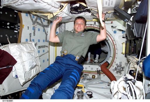 Whitson in PMA 2 on the ISS during STS-111 UF-2 cargo transfer OPS