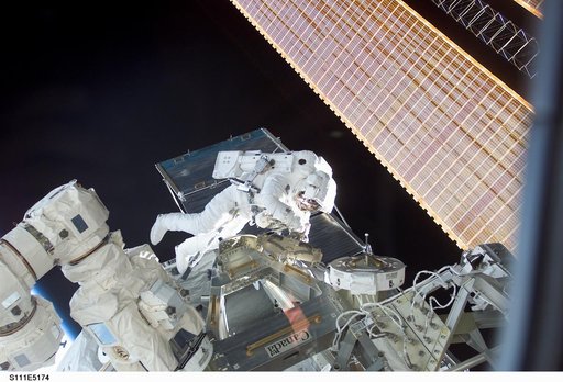 Perrin works at the MBS on the S0 (S-zero) truss during STS-111 UF-2 EVA 2