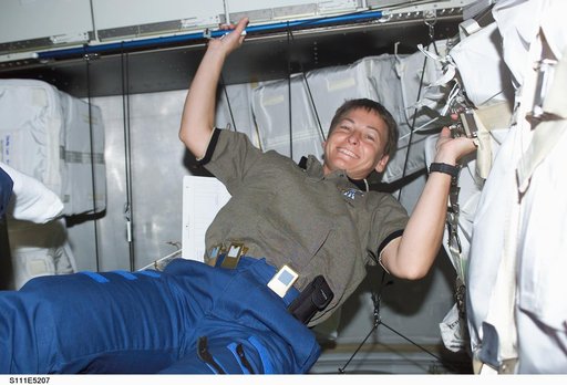 Whitson photographed in the MPLM during STS-111 UF-2 transfer OPS