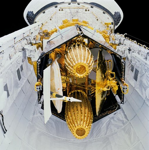 STS-29 tracking and data relay satellite (TDRS) in OV-103's payload bay (PLB)