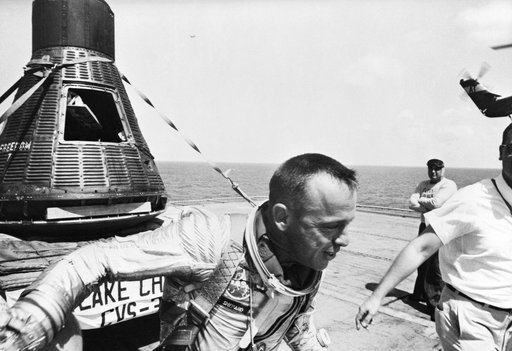 Astronaut Alan Shepard - U.S.S. Champlain - Post-Recovery Mercury Capsule