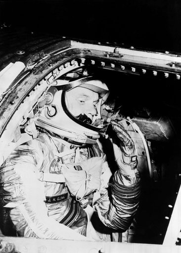 Astronaut John Glenn during training exercise in Mercury Procedures Trainer