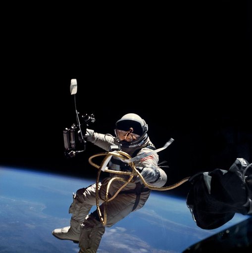 Astronaut Edward White during first EVA performed during Gemini 4 flight