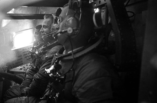 Apollo 8 prime crew seen inside Apollo Boilerplate during water egress