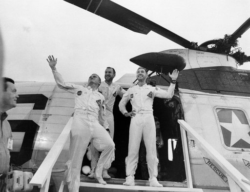 Apollo 8 crew arrive aboard the carrier U.S.S. Yorktown