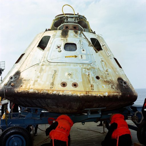Apollo 9 Command Module aboard the U.S.S. Guadalcanal