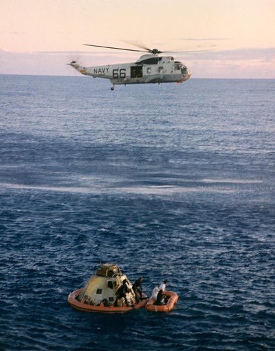 Navy Helicopter - Arrival - Recovery - Apollo X Astronauts - South Pacific Ocean