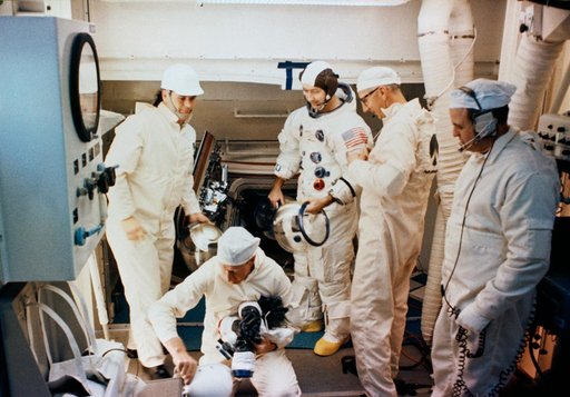 View of White Room atop Pad A during Apollo 9 Countdown Demonstration Test