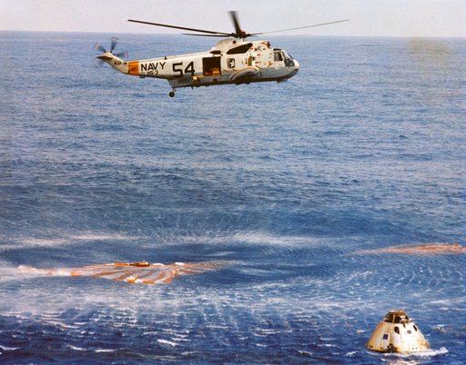Photo - Apollo/Saturn (A/S)-11 - Water w/Helo Hovering Overhead