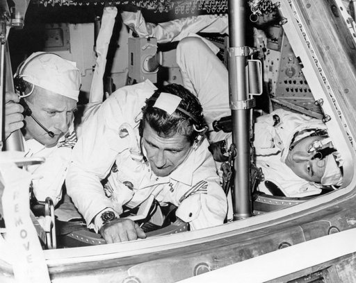 Apollo 12 prime crew during spacecraft checkout at Rockwell Downey